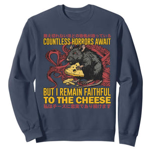 Funny Japanese Rat Lover Sweatshirt I Remain Faithful To The Cheese Retro Vintage Japan TS02 Navy Print Your Wear