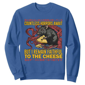 Funny Japanese Rat Lover Sweatshirt I Remain Faithful To The Cheese Retro Vintage Japan TS02 Royal Blue Print Your Wear