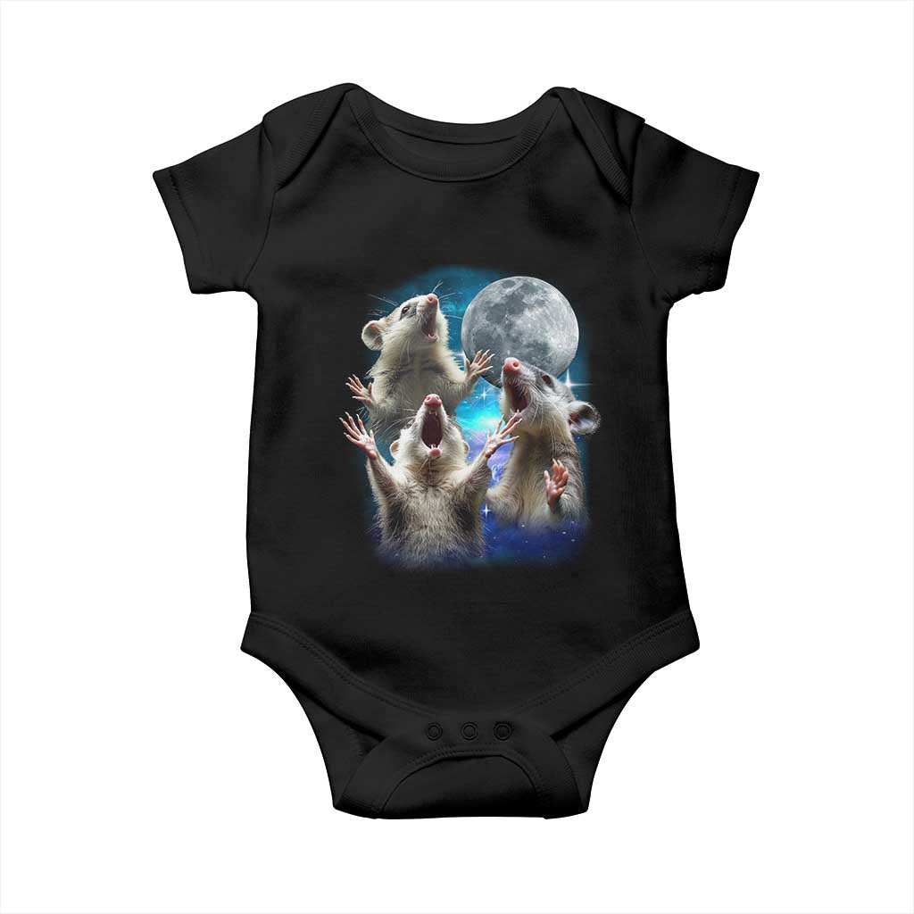 Funny Opossum Meme Baby Onesie Three Possum Screaming Under The Moon Weird Cursed Meme TS02 Black Print Your Wear