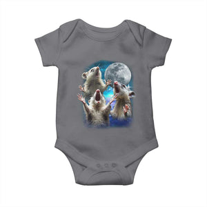 Funny Opossum Meme Baby Onesie Three Possum Screaming Under The Moon Weird Cursed Meme TS02 Charcoal Print Your Wear