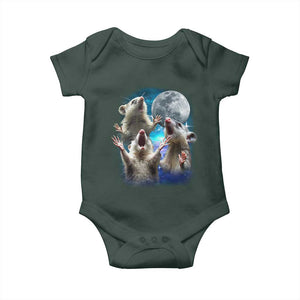 Funny Opossum Meme Baby Onesie Three Possum Screaming Under The Moon Weird Cursed Meme TS02 Dark Forest Green Print Your Wear