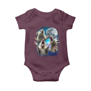 Funny Opossum Meme Baby Onesie Three Possum Screaming Under The Moon Weird Cursed Meme TS02 Maroon Print Your Wear