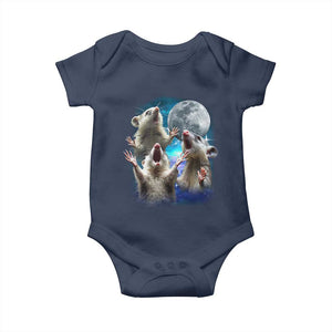 Funny Opossum Meme Baby Onesie Three Possum Screaming Under The Moon Weird Cursed Meme TS02 Navy Print Your Wear