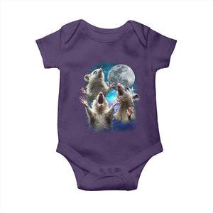 Funny Opossum Meme Baby Onesie Three Possum Screaming Under The Moon Weird Cursed Meme TS02 Purple Print Your Wear