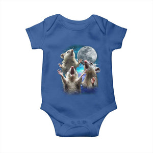 Funny Opossum Meme Baby Onesie Three Possum Screaming Under The Moon Weird Cursed Meme TS02 Royal Blue Print Your Wear