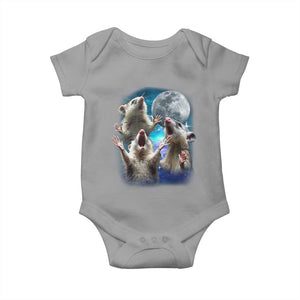 Funny Opossum Meme Baby Onesie Three Possum Screaming Under The Moon Weird Cursed Meme TS02 Sport Gray Print Your Wear