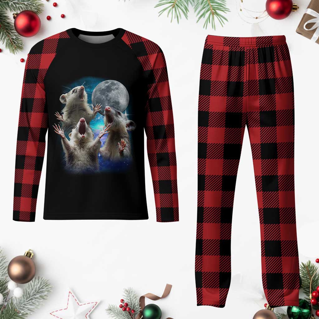 Funny Opossum Meme Plaid Pajama Set Three Possum Screaming Under The Moon Weird Cursed Meme TS02 Buffalo Plaid Print Your Wear