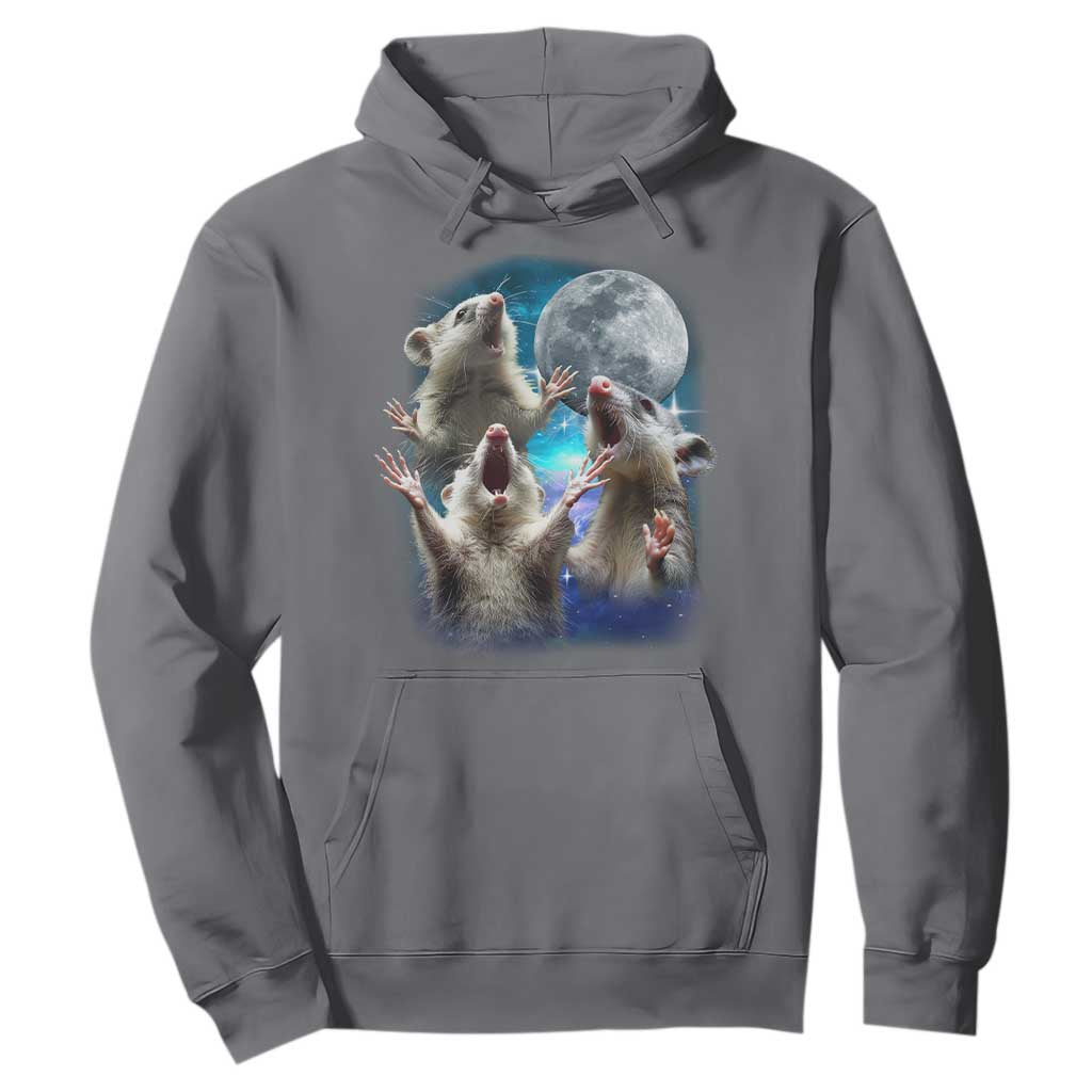 Funny Opossum Meme Hoodie Three Possum Screaming Under The Moon Weird Cursed Meme TS02 Charcoal Print Your Wear
