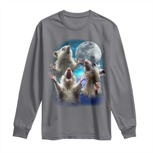 Funny Opossum Meme Long Sleeve Shirt Three Possum Screaming Under The Moon Weird Cursed Meme TS02 Charcoal Print Your Wear