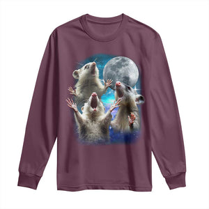 Funny Opossum Meme Long Sleeve Shirt Three Possum Screaming Under The Moon Weird Cursed Meme TS02 Maroon Print Your Wear
