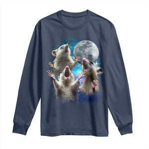 Funny Opossum Meme Long Sleeve Shirt Three Possum Screaming Under The Moon Weird Cursed Meme TS02 Navy Print Your Wear