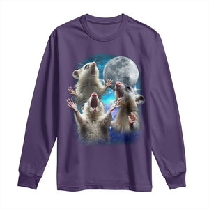 Funny Opossum Meme Long Sleeve Shirt Three Possum Screaming Under The Moon Weird Cursed Meme TS02 Purple Print Your Wear
