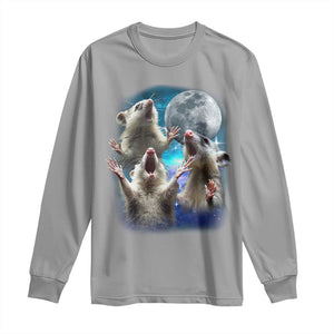 Funny Opossum Meme Long Sleeve Shirt Three Possum Screaming Under The Moon Weird Cursed Meme TS02 Sport Gray Print Your Wear