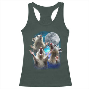 Funny Opossum Meme Racerback Tank Top Three Possum Screaming Under The Moon Weird Cursed Meme TS02 Dark Forest Green Print Your Wear