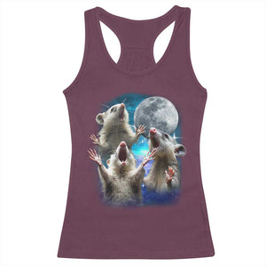 Funny Opossum Meme Racerback Tank Top Three Possum Screaming Under The Moon Weird Cursed Meme TS02 Maroon Print Your Wear