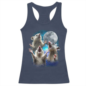 Funny Opossum Meme Racerback Tank Top Three Possum Screaming Under The Moon Weird Cursed Meme TS02 Navy Print Your Wear