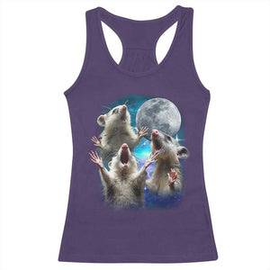 Funny Opossum Meme Racerback Tank Top Three Possum Screaming Under The Moon Weird Cursed Meme TS02 Purple Print Your Wear