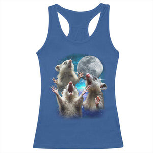 Funny Opossum Meme Racerback Tank Top Three Possum Screaming Under The Moon Weird Cursed Meme TS02 Royal Blue Print Your Wear