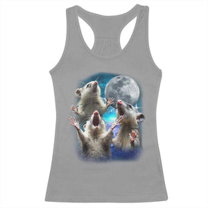 Funny Opossum Meme Racerback Tank Top Three Possum Screaming Under The Moon Weird Cursed Meme TS02 Sport Gray Print Your Wear