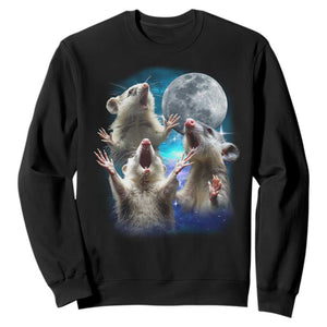 Funny Opossum Meme Sweatshirt Three Possum Screaming Under The Moon Weird Cursed Meme TS02 Black Print Your Wear