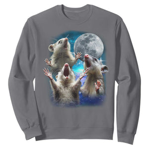 Funny Opossum Meme Sweatshirt Three Possum Screaming Under The Moon Weird Cursed Meme TS02 Charcoal Print Your Wear