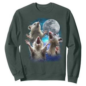 Funny Opossum Meme Sweatshirt Three Possum Screaming Under The Moon Weird Cursed Meme TS02 Dark Forest Green Print Your Wear