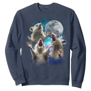 Funny Opossum Meme Sweatshirt Three Possum Screaming Under The Moon Weird Cursed Meme TS02 Navy Print Your Wear