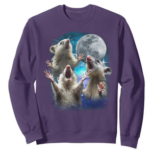 Funny Opossum Meme Sweatshirt Three Possum Screaming Under The Moon Weird Cursed Meme TS02 Purple Print Your Wear