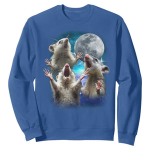 Funny Opossum Meme Sweatshirt Three Possum Screaming Under The Moon Weird Cursed Meme TS02 Royal Blue Print Your Wear