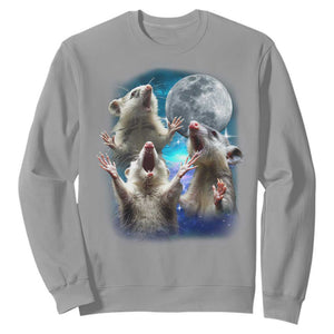 Funny Opossum Meme Sweatshirt Three Possum Screaming Under The Moon Weird Cursed Meme TS02 Sport Gray Print Your Wear