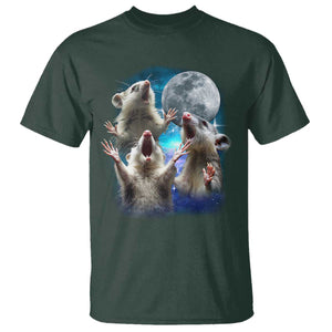 Funny Opossum Meme T Shirt Three Possum Screaming Under The Moon Weird Cursed Meme TS02 Dark Forest Green Print Your Wear