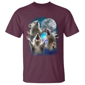 Funny Opossum Meme T Shirt Three Possum Screaming Under The Moon Weird Cursed Meme TS02 Maroon Print Your Wear