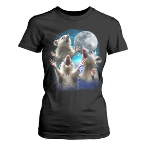 Funny Opossum Meme T Shirt For Women Three Possum Screaming Under The Moon Weird Cursed Meme TS02 Black Print Your Wear