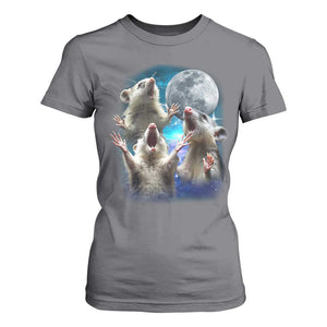 Funny Opossum Meme T Shirt For Women Three Possum Screaming Under The Moon Weird Cursed Meme TS02 Charcoal Print Your Wear