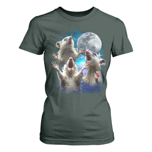 Funny Opossum Meme T Shirt For Women Three Possum Screaming Under The Moon Weird Cursed Meme TS02 Dark Forest Green Print Your Wear