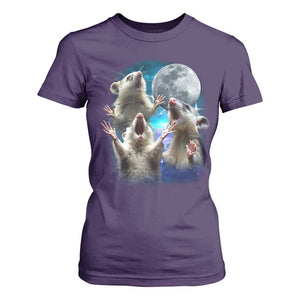 Funny Opossum Meme T Shirt For Women Three Possum Screaming Under The Moon Weird Cursed Meme TS02 Purple Print Your Wear