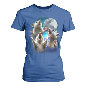 Funny Opossum Meme T Shirt For Women Three Possum Screaming Under The Moon Weird Cursed Meme TS02 Royal Blue Print Your Wear