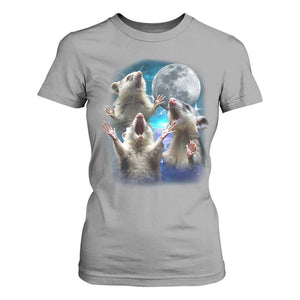 Funny Opossum Meme T Shirt For Women Three Possum Screaming Under The Moon Weird Cursed Meme TS02 Sport Gray Print Your Wear