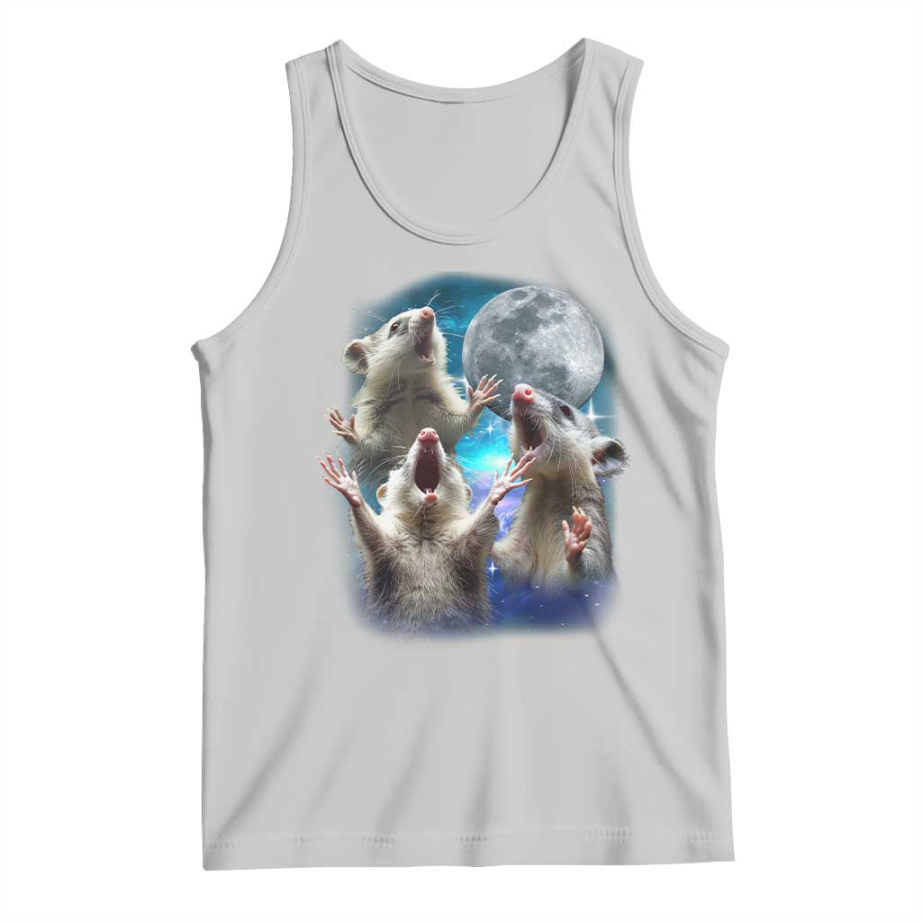 Funny Opossum Meme Tank Top Three Possum Screaming Under The Moon Weird Cursed Meme TS02 Ash Print Your Wear