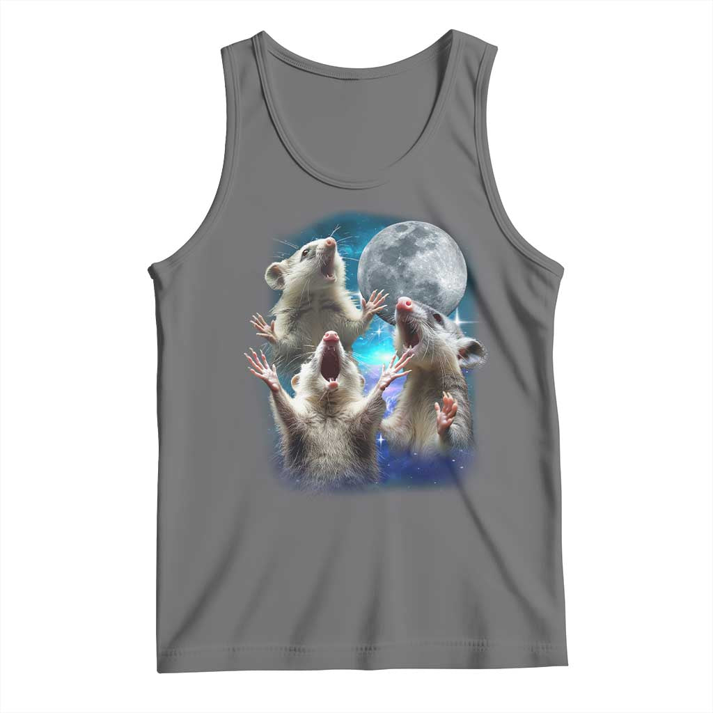 Funny Opossum Meme Tank Top Three Possum Screaming Under The Moon Weird Cursed Meme TS02 Black Heather Print Your Wear