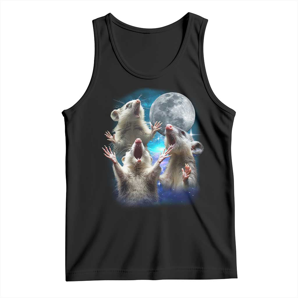 Funny Opossum Meme Tank Top Three Possum Screaming Under The Moon Weird Cursed Meme TS02 Black Print Your Wear