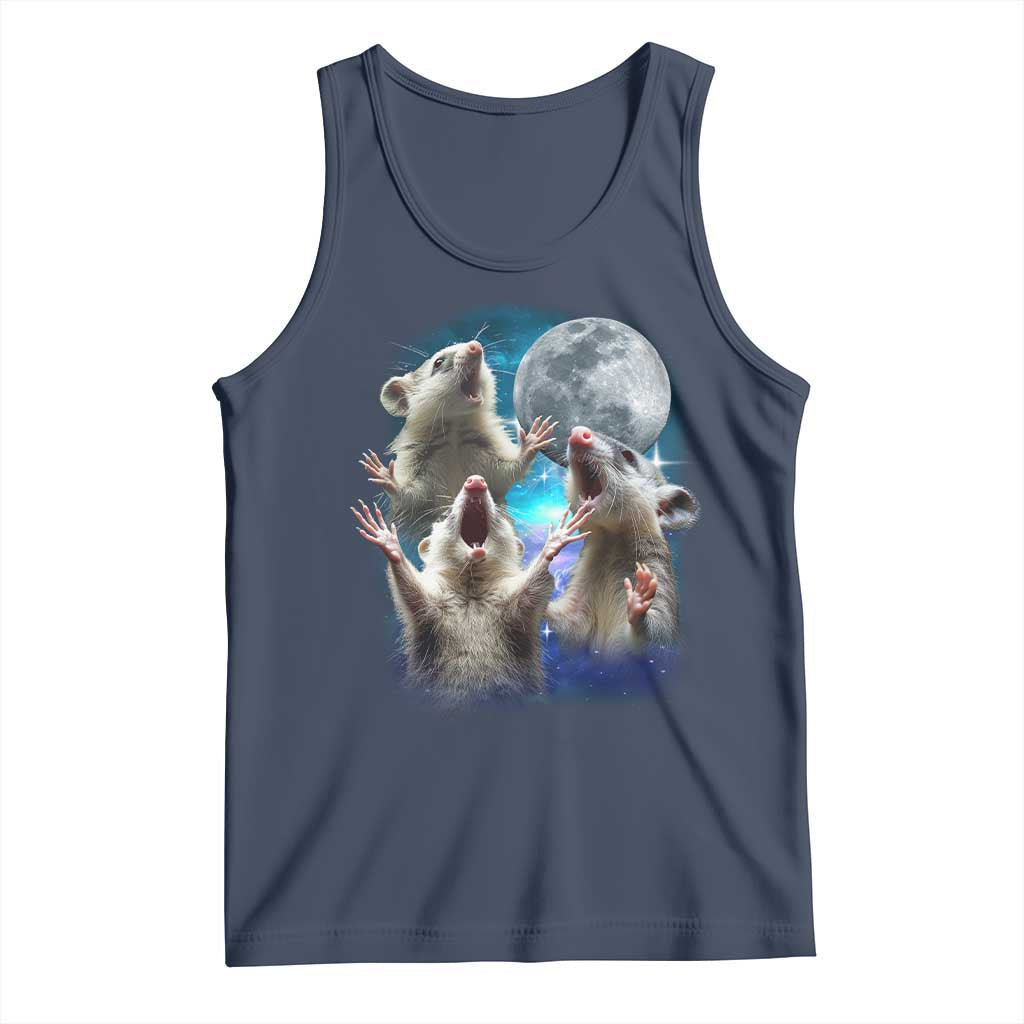 Funny Opossum Meme Tank Top Three Possum Screaming Under The Moon Weird Cursed Meme TS02 Navy Print Your Wear