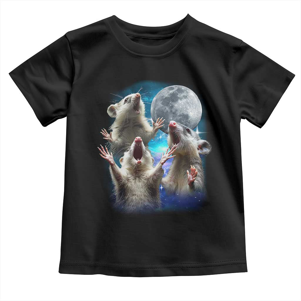 Funny Opossum Meme Toddler T Shirt Three Possum Screaming Under The Moon Weird Cursed Meme TS02 Black Print Your Wear