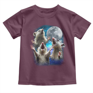 Funny Opossum Meme Toddler T Shirt Three Possum Screaming Under The Moon Weird Cursed Meme TS02 Maroon Print Your Wear