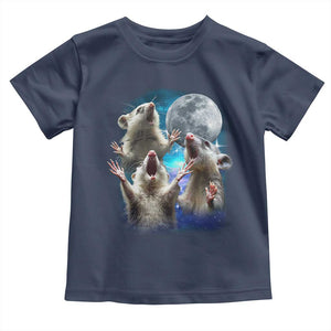 Funny Opossum Meme Toddler T Shirt Three Possum Screaming Under The Moon Weird Cursed Meme TS02 Navy Print Your Wear