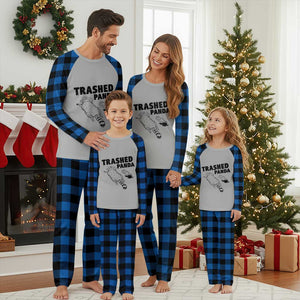 Funny Trashed Panda Plaid Pajama Set Drunk Raccoon Meme Hot Mess TS02 Blue Plaid Print Your Wear