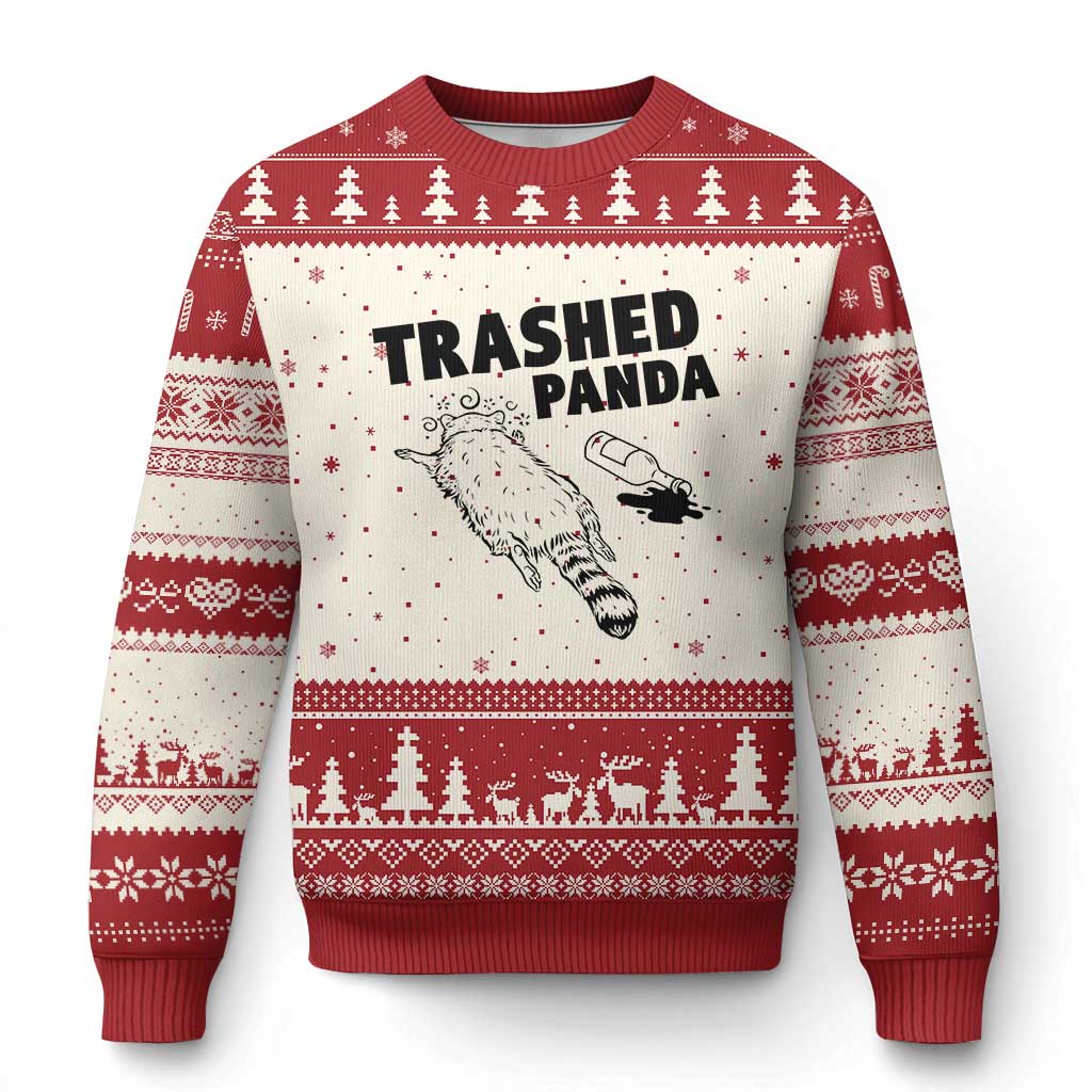 Funny Trashed Panda Ugly Christmas Sweater Drunk Raccoon Meme Hot Mess TS02 Beige Red Print Your Wear