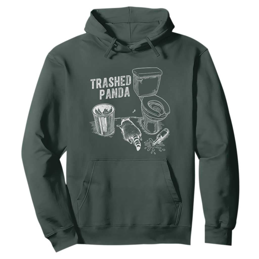 Funny Trashed Panda Hoodie Drunk Raccoon in Toilet Meme Hot Mess TS02 Dark Forest Green Print Your Wear
