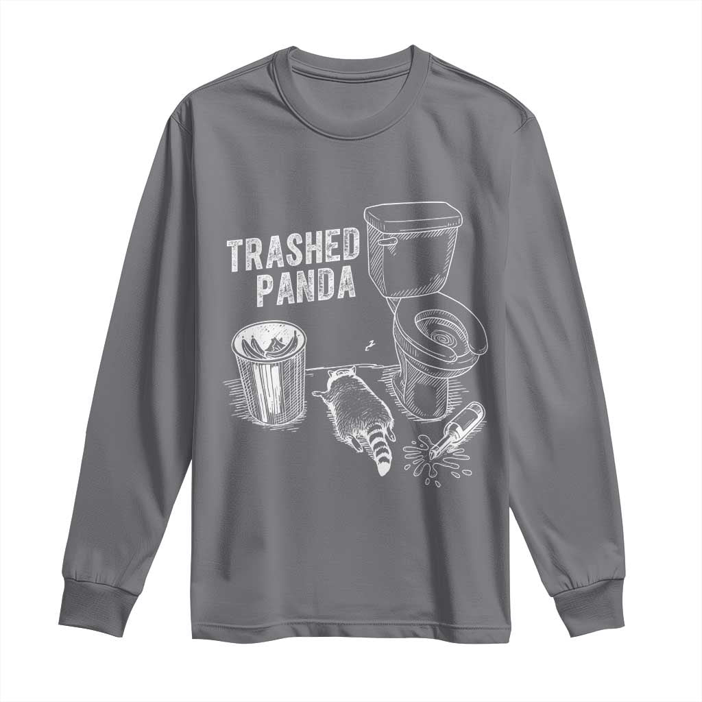 Funny Trashed Panda Long Sleeve Shirt Drunk Raccoon in Toilet Meme Hot Mess TS02 Charcoal Print Your Wear