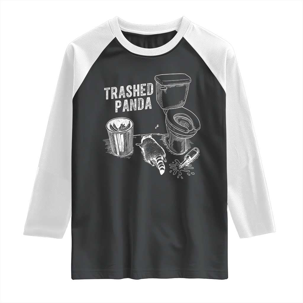Funny Trashed Panda Raglan Shirt Drunk Raccoon in Toilet Meme Hot Mess TS02 Black White Print Your Wear